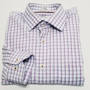 Peter Millar Purple and White Plaid Casual Button Down Shirt